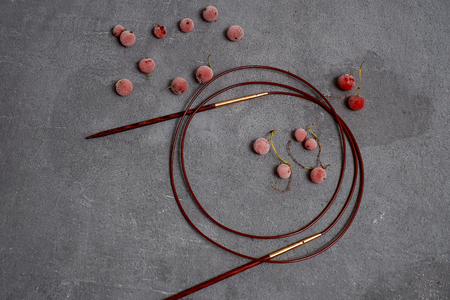 Knitting needles for a gray background closeup.の写真素材