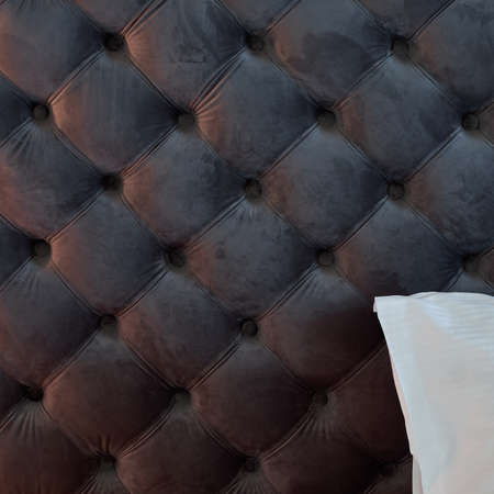 Leather black sofa. Place for the textの写真素材