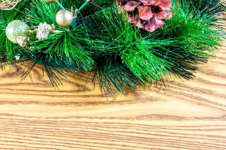Christmas background and decoration on wood New Yearの写真素材