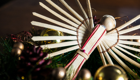 Christmas background and decoration on wood New Yearの写真素材
