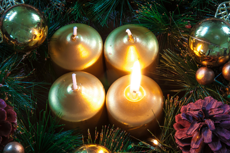 Christmas background and decoration on wood New Yearの写真素材
