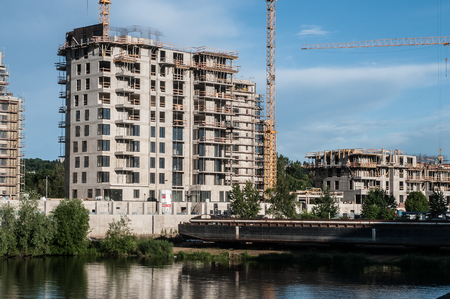 Modern living building construction of a residential house on the outskirts of Pragueのeditorial素材