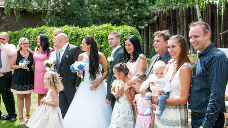 Prague, Czech Republic, July 29, 2017, the bride groom and guests at a rural wedding dayのeditorial素材