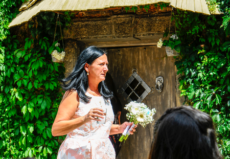 Prague, Czech Republic, July 29, 2017, the bride groom and guests at a rural wedding dayのeditorial素材