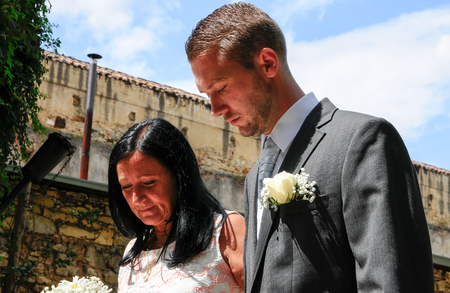 Prague, Czech Republic, July 29, 2017, the bride groom and guests at a rural wedding dayのeditorial素材