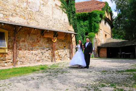 Prague, Czech Republic, July 29, 2017, the bride groom and guests at a rural wedding dayのeditorial素材