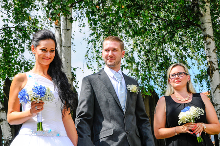 Prague, Czech Republic, July 29, 2017, the bride groom and guests at a rural wedding dayのeditorial素材
