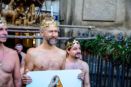 Three Kings Swimming in the River, January 6, 2018, Prague Czech Republic,のeditorial素材