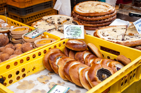 Farmers in the market in the center of Prague, Czech Republic, 3 February 2018, selling domestic and organic foodのeditorial素材