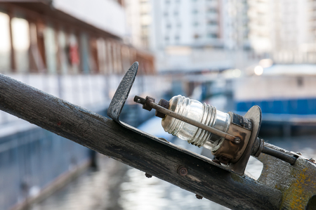 Old ship side and front retro lampの写真素材