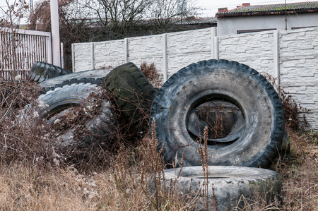old tires truck, thrown into natureの写真素材