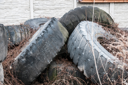 old tires truck, thrown into natureの写真素材