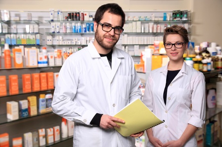 portrait of young couple pharmacistの写真素材