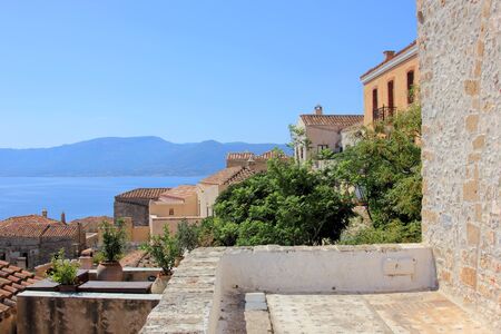 panoramic view of monemvasia greeceの写真素材