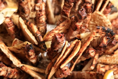 close up of a greek souvlaki on a buffetの写真素材