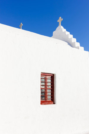 traditional white church in Mykonos island,Greeceの写真素材