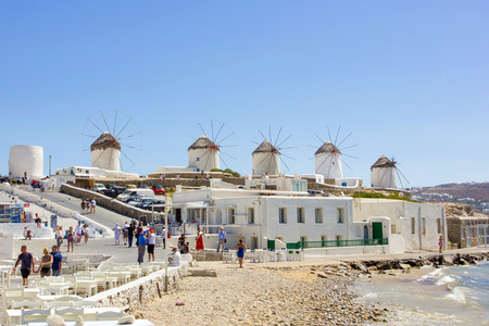 traditional white windmills in mykonos island,Greeceのeditorial素材