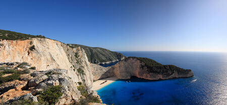 landscape of the beautiful beach with shipwreck in the island of Zante in Greece
