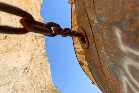 beautiful beach with shipwreck in the island of Zante in Greeceの写真素材