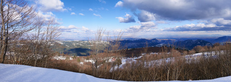 panoramic landscape of a mountain with snow in Greeceの写真素材