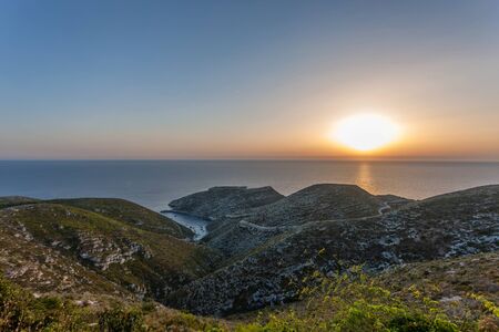 beautiful landscape with sunset in the beautiful island of Zante in Greeceの写真素材
