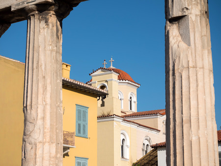 ancient greek pillars and columns in Athens Greece