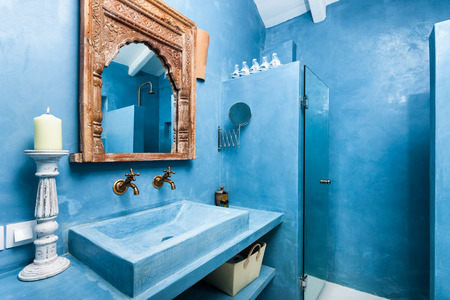 interior of a bathroom with traditional decoration in a luxury resort in Greeceの写真素材