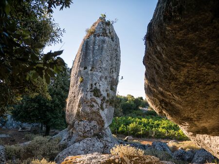 Natural old rock made by nature in  Ithaca island in Greeceの写真素材