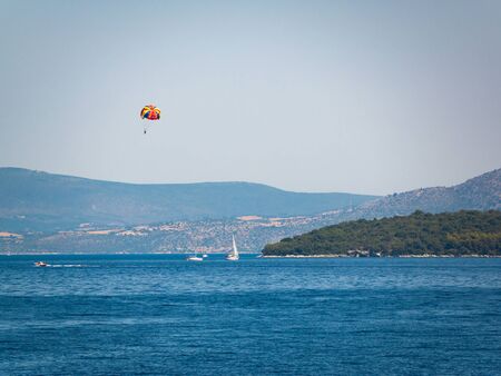 sailing boats in Ithaca island in Greeceの写真素材