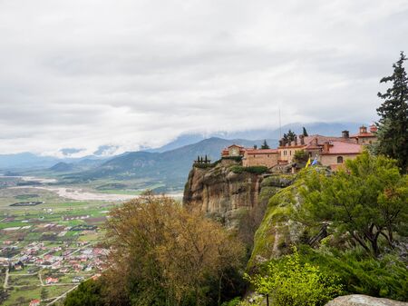 landscape of meteora with monastery on top of the mountain in north Greeceの写真素材