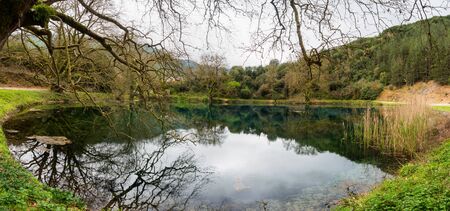 small lake louros with trees and fresh water in north greece close to ioanninaの写真素材