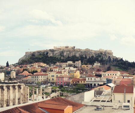 ATHENS, GREECE - MARCH 26,2016: Panoramic view of Athens city and Acropolis hill with Parthenonのeditorial素材
