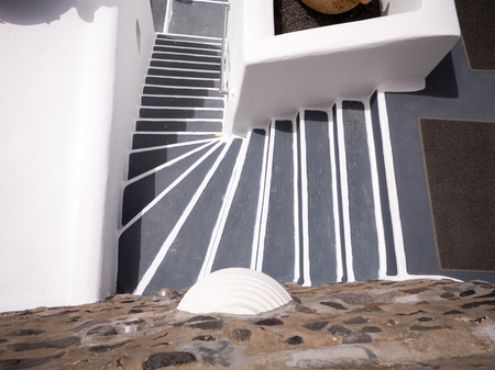 Stairs in the streets of Santorini island in Cyclades, Greeceの写真素材