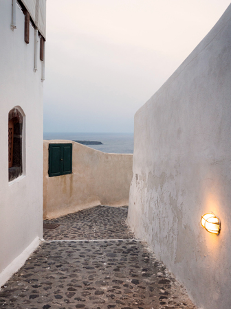 Street in Santorini island in Cyclades of Greeceの写真素材