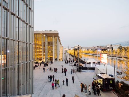 Athens, Greece - January 1,2017: People enjoy the events and explore the brand new foundation of Stavros Niarchos culture center at the first day of the yearのeditorial素材