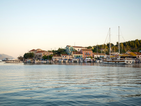 FISKARDO, GREECE - AUGUST 20, 2016: The port of Fiskardo village in Kefalonia islandのeditorial素材