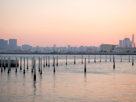 Abu Dhabi, United Arab Emirates - December 20, 2017: Panoramic view of the Abu Dhabi city from the Louvre museum in the afternoonのeditorial素材