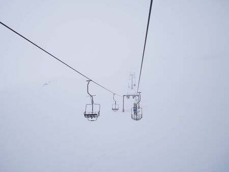 Ski lift on the slope of a ski resort in Grevena, Greece
