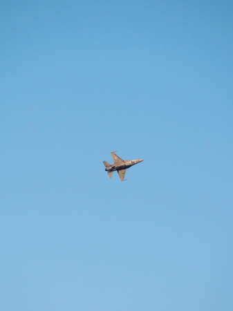 ZAKYNTHOS -  GREECE, NOVEMBER 5,2017: A Hellenic Air Force F-16 jet performing in air show at...