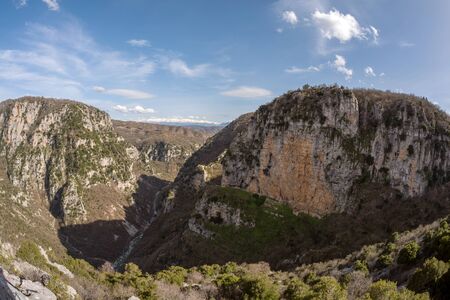 Panoramic view of Vikos gorge in Pindos mountains, Epirus region, Greeceの写真素材