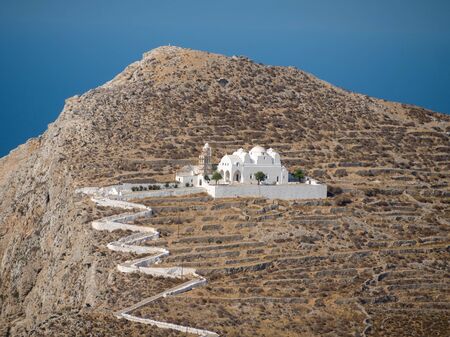Traditional Greek church on the hill in Folegandros island, Cyclades - Greeceの写真素材