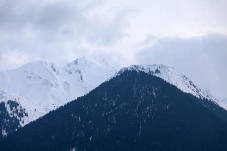 Landscape of a mountain covered with snow near Metsovo village in Greece