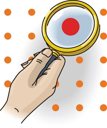 Hand holding the lens over red spots のイラスト素材