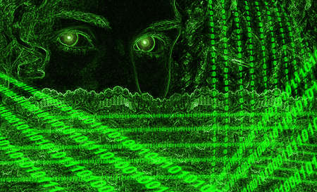 Digital portrait of a women with beautiful eyes (abstract matrix view)の写真素材