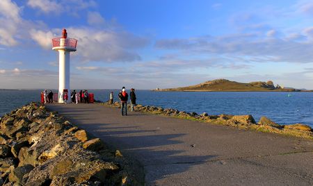 View from the Howth Harbour with Ireland's Eye in the background.の写真素材