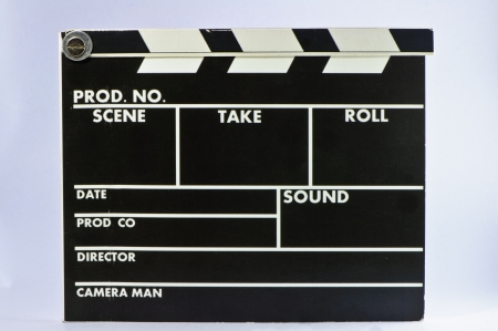 Movie clapper board isolated on whiteの写真素材