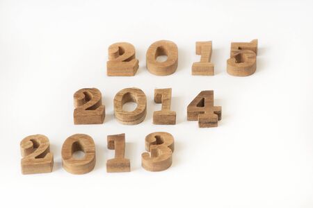 2013, 2014 and 2015 wooden numbers style on white backgroundの写真素材