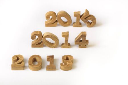 2013, 2014 and 2015 wooden numbers style on white backgroundの写真素材
