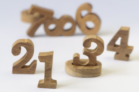 Wooden numbers style on white backgroundの写真素材