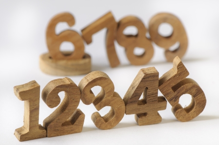 Wooden numbers style on white backgroundの写真素材
